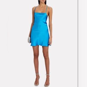 Intermix BACKGROUNDE NYC Suna Tie-back Silk Mini Blue Dress Size Large